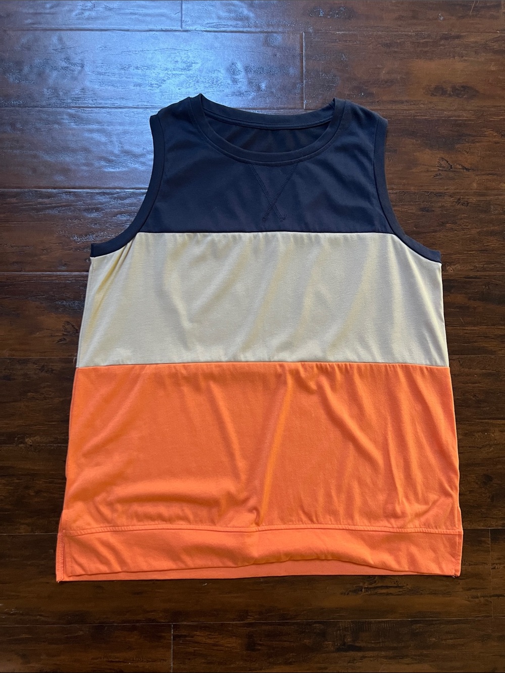 NWOT Navy, Cream & Orange Colorblock Sleeveless Top Size XL